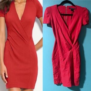 French Connection 2 Solid Bright Red Cocktail V-Neck Mini Dress